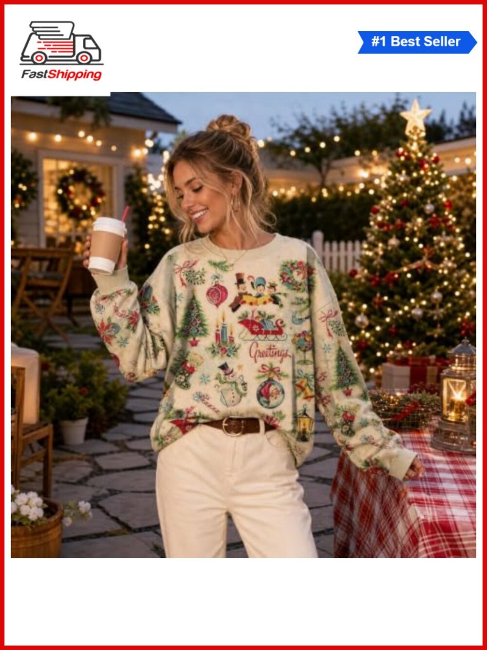 🎅 Women Christmas Cartoon Print Crew Neck Long Sleeve Lightweight Sweatshirt - Picture 3 of 6
